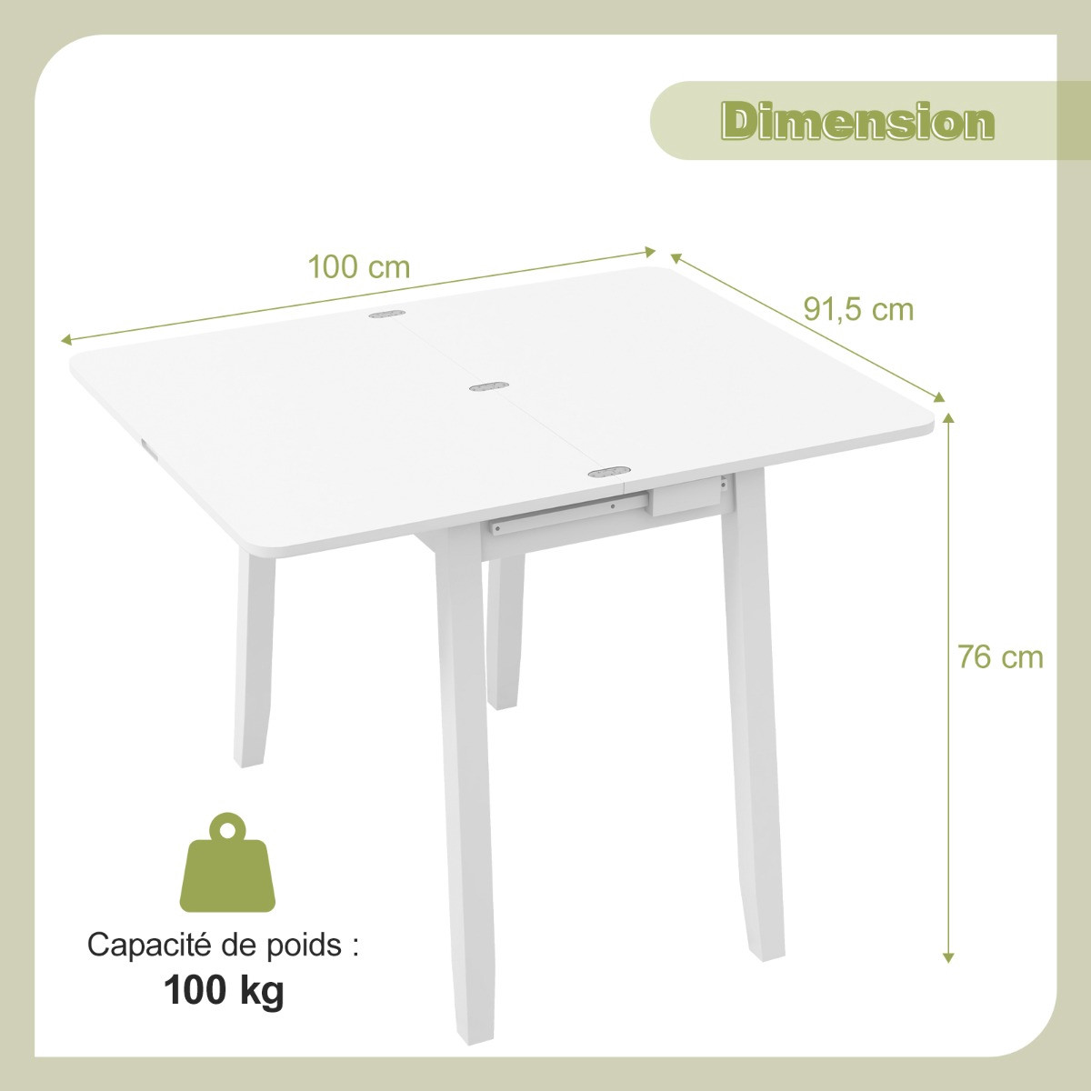 Extendable Folding Dining Table With Storage, Seats 4, White