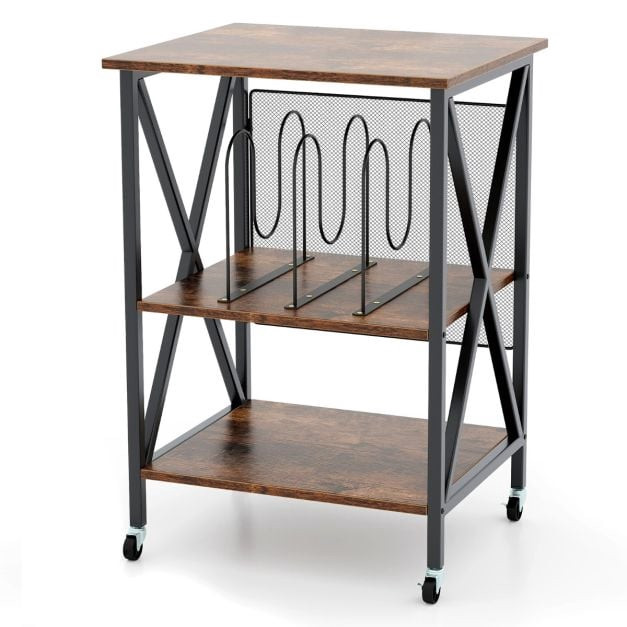 Record Player Stand With Vinyl Storage, Locking Wheels