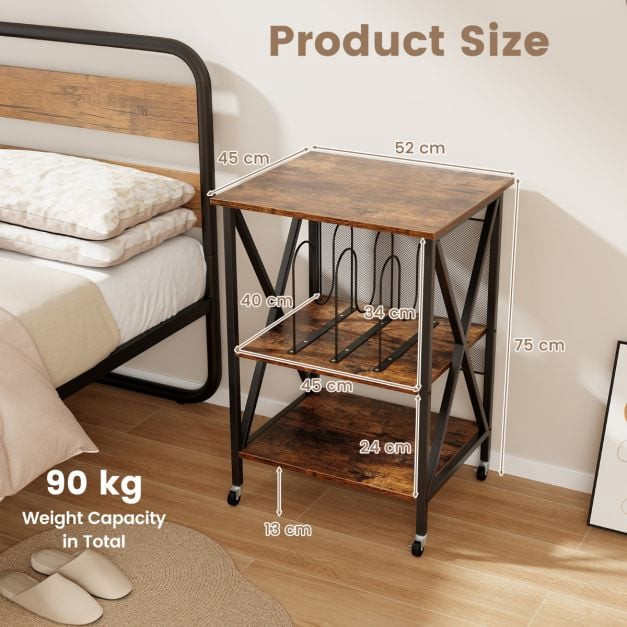 Record Player Stand With Vinyl Storage, Locking Wheels