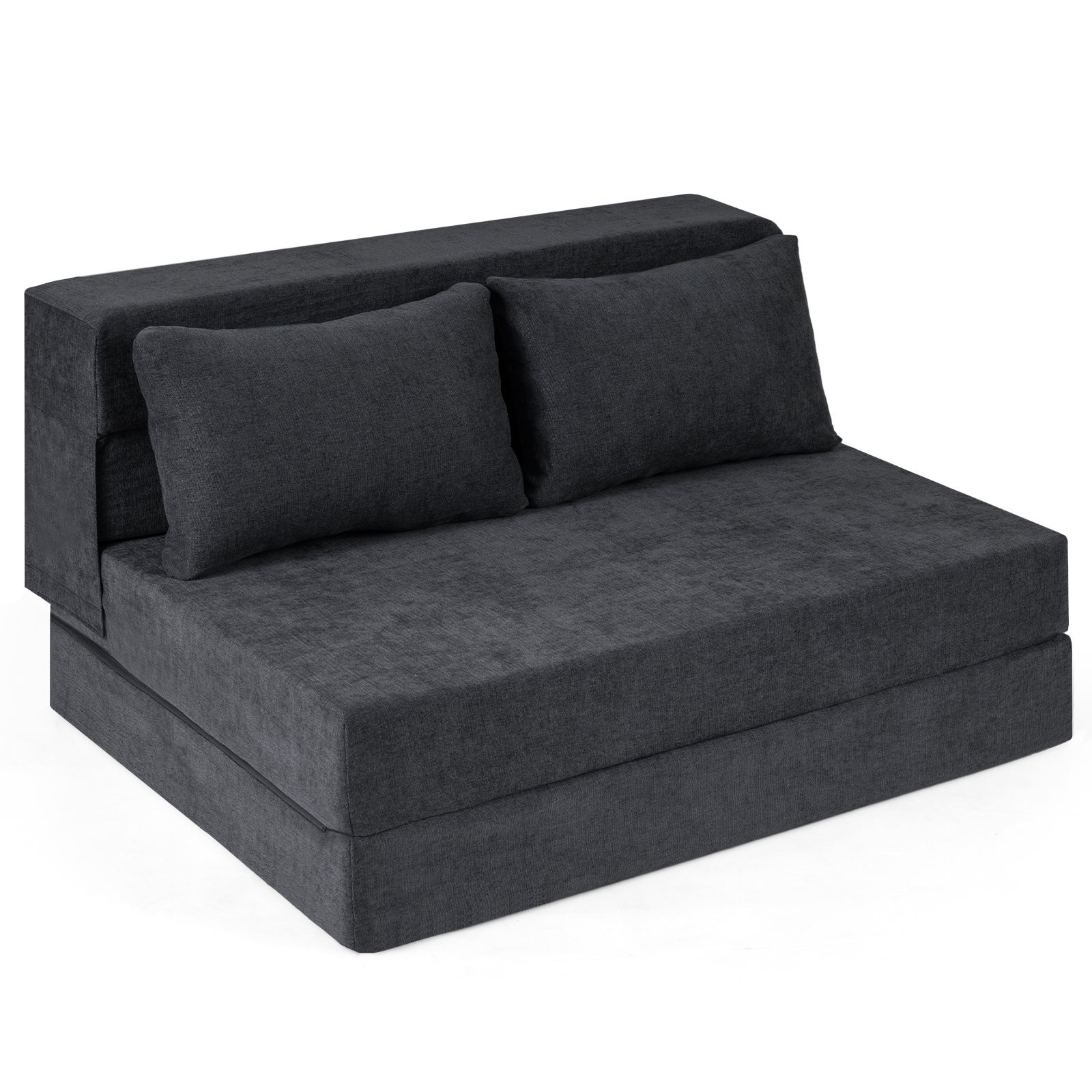 Sofá-cama conversível 3 em 1 em chenille, com 2 almofadas, cinza.