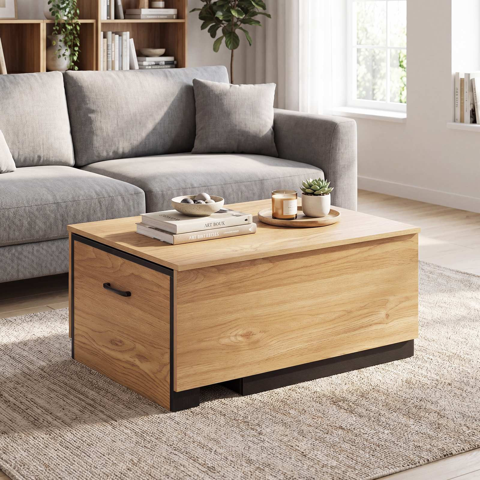 Table basse extensible – Bicolore, 2 compartiments de rangement