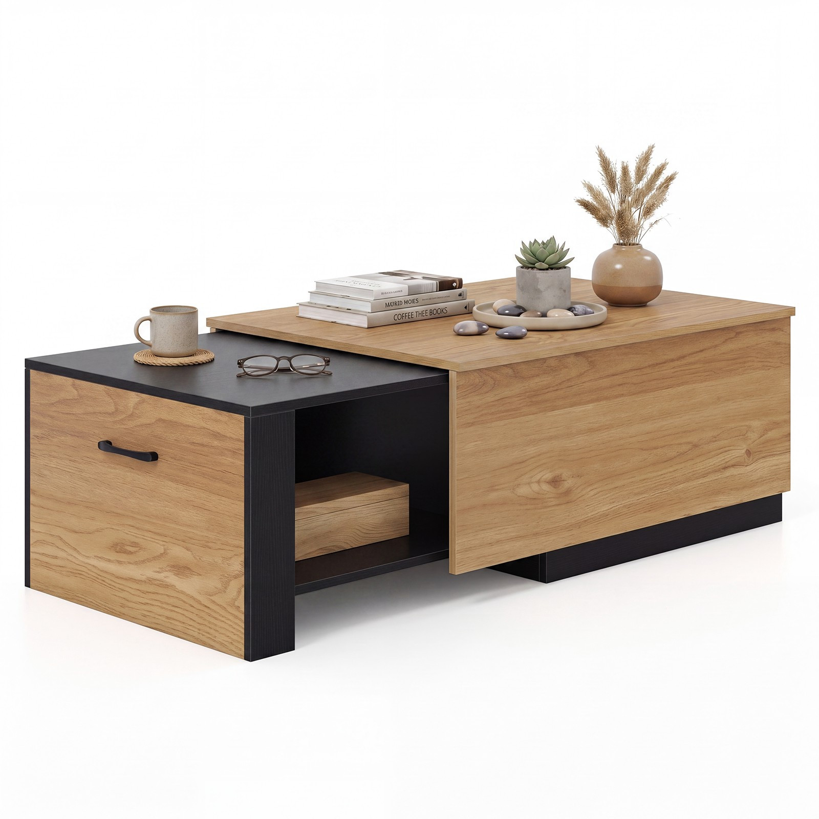Mesa de centro extensible – Bicolor, 2 compartimentos de almacenami...