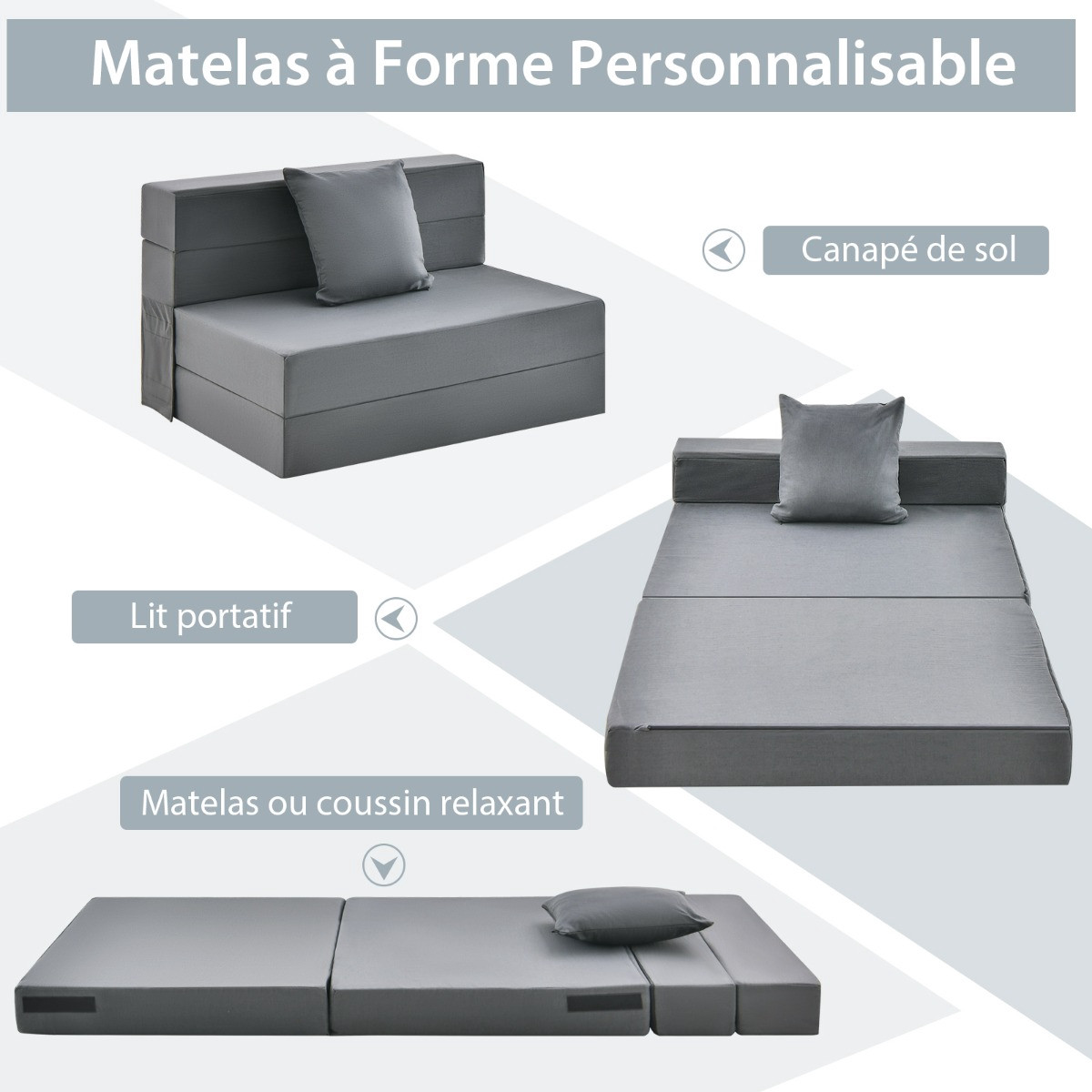 Colchão triplo dobrável para sofá-cama, 15 cm (6 polegadas), com tr...