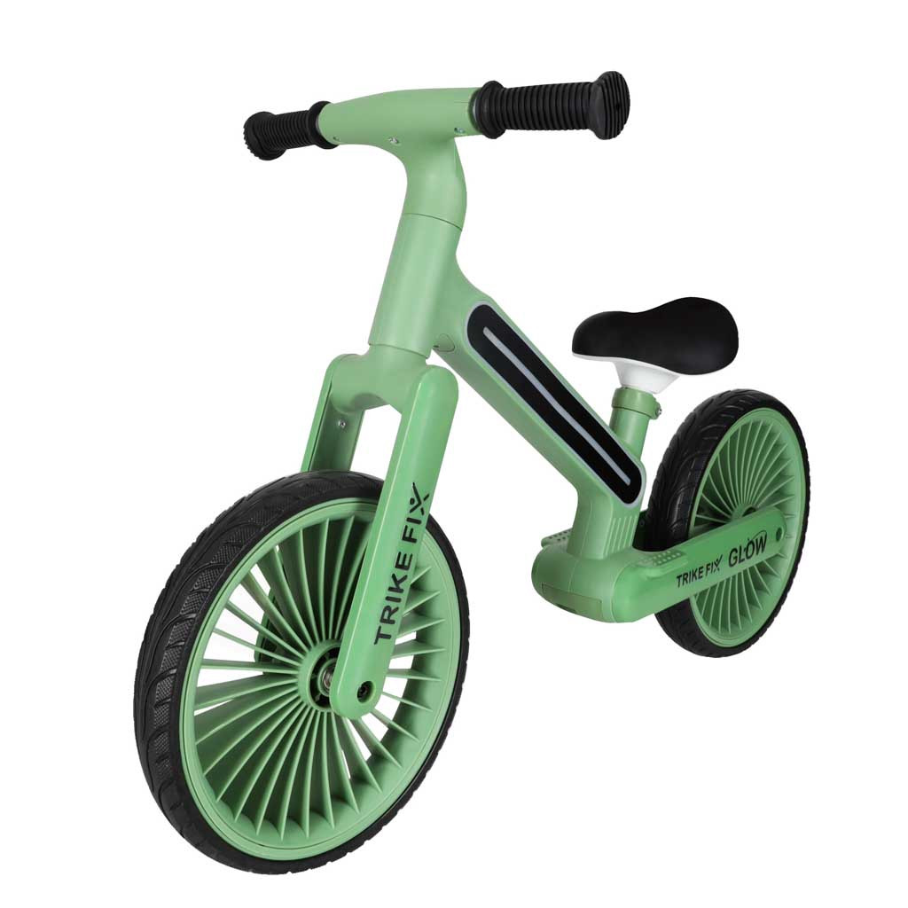 Bicicleta de equilíbrio infantil com luzes LED, verde, 12 polegadas