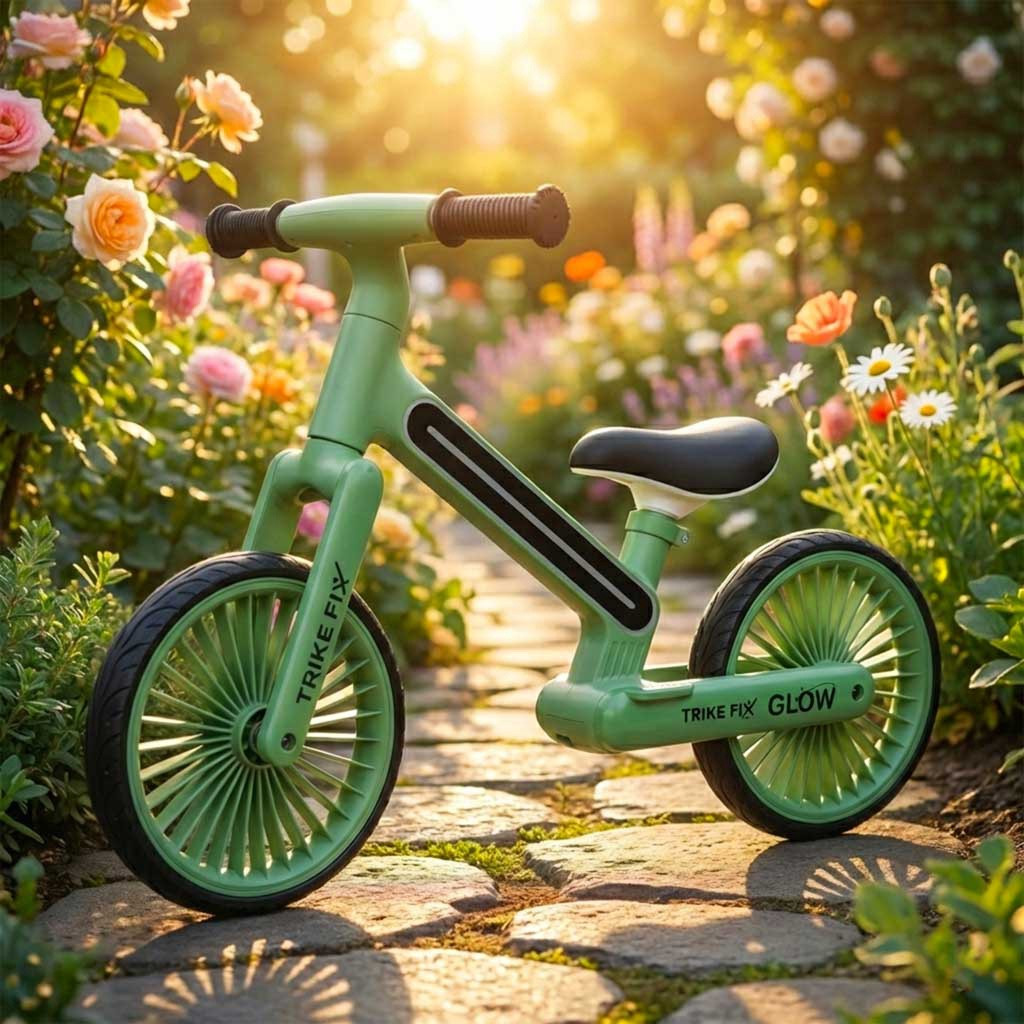 Bicicleta de equilíbrio infantil com luzes LED, verde, 12 polegadas