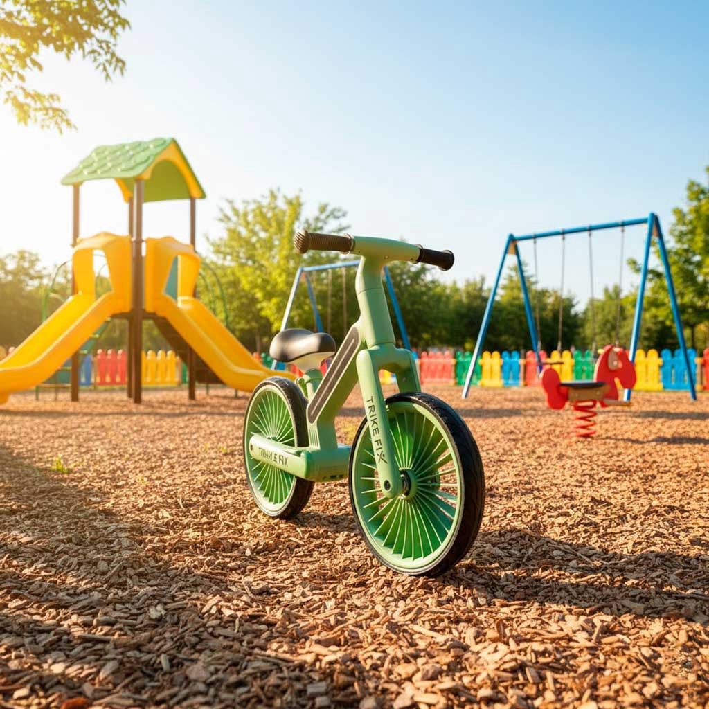 Bicicleta de equilíbrio infantil com luzes LED, verde, 12 polegadas
