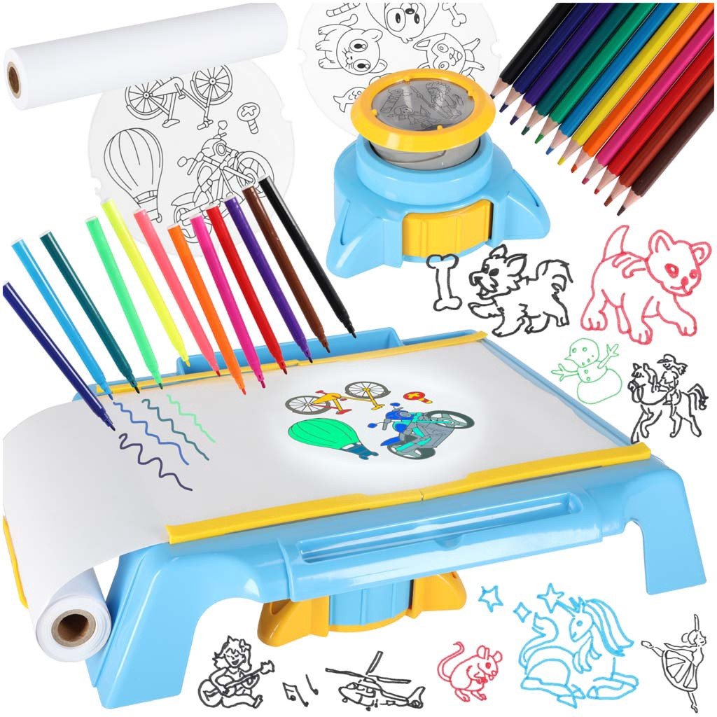 Kids Drawing Projector Table Set, Adjustable Focus, Blue