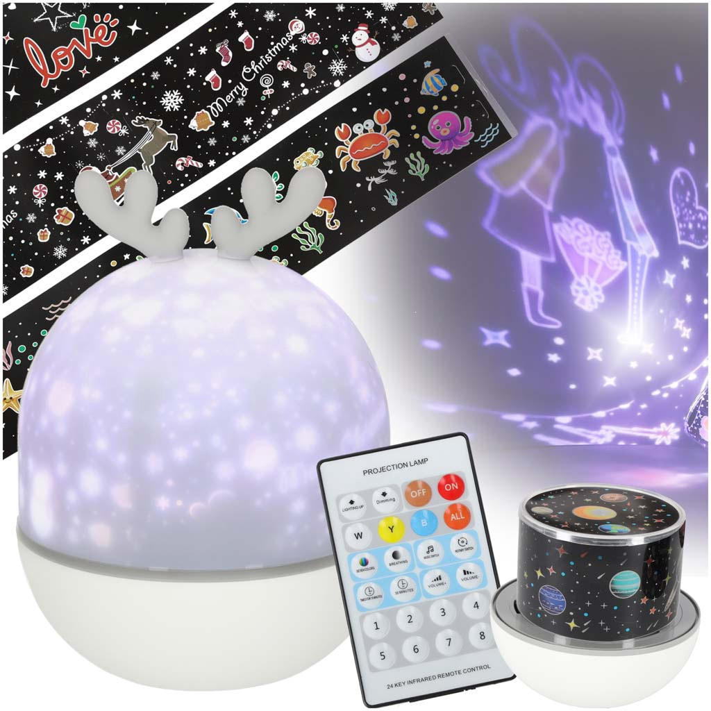 LED Star Projector Night Light, USB, Remote, 6 Slides