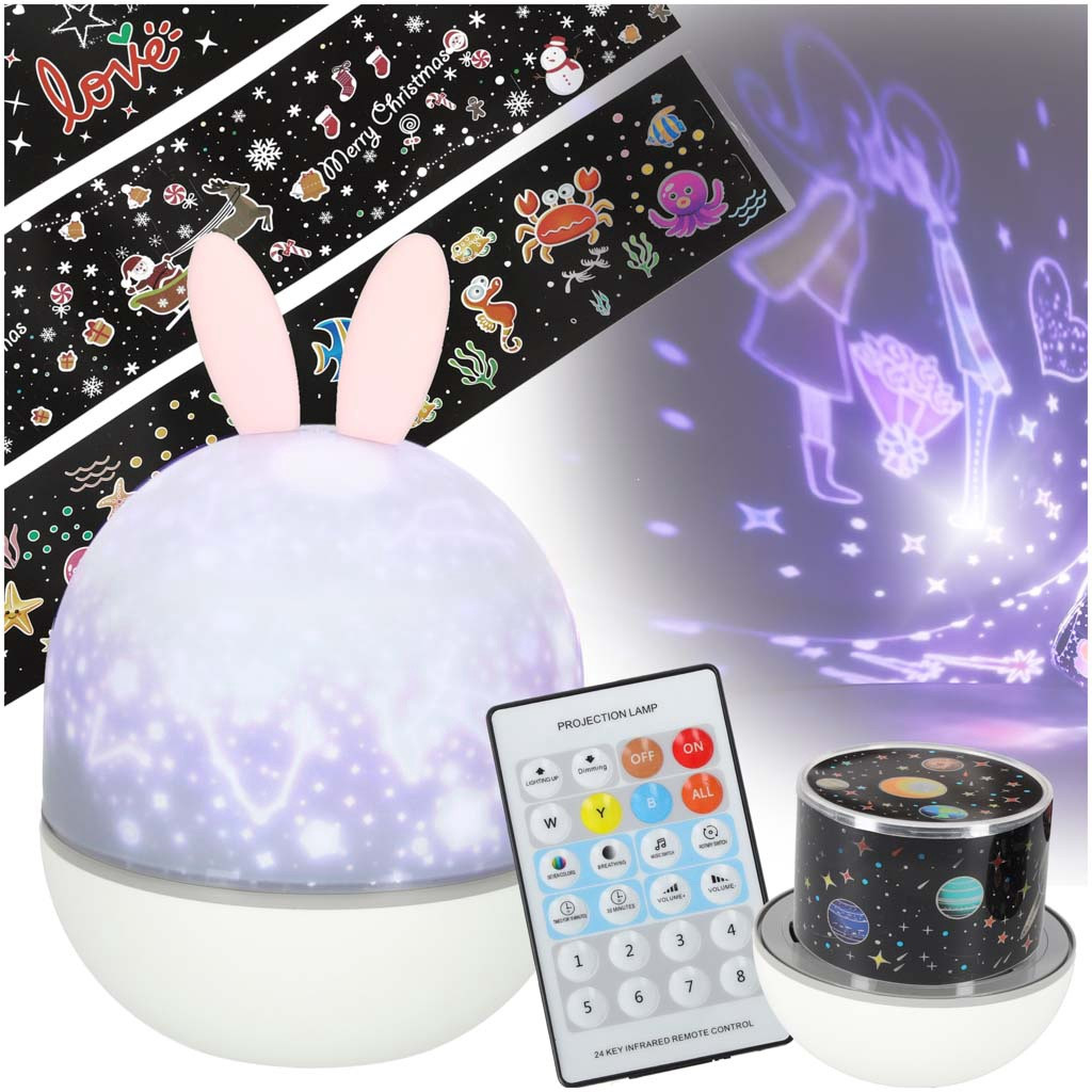 Star Projector Night Light, USB, Remote, Rotating, Rabbit