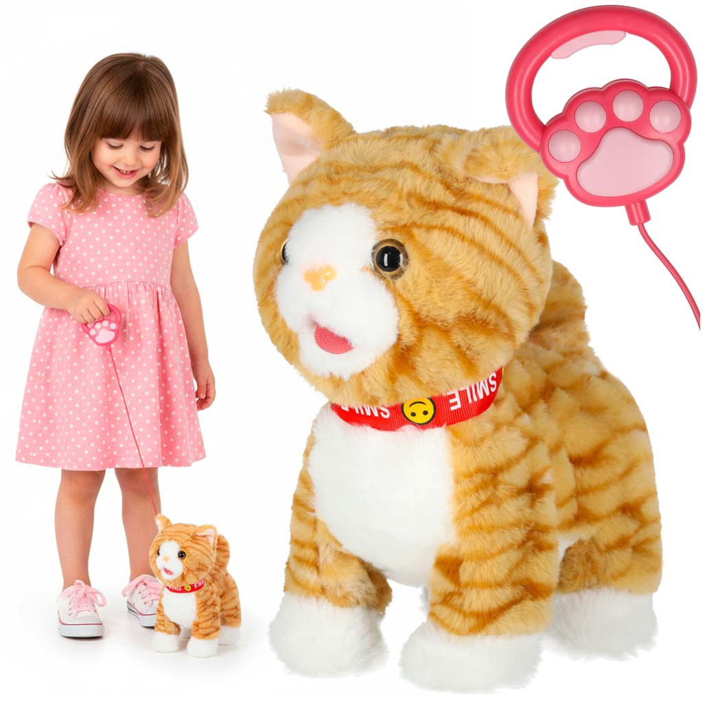 Interactive Plush Cat on Leash, Walks and Meows