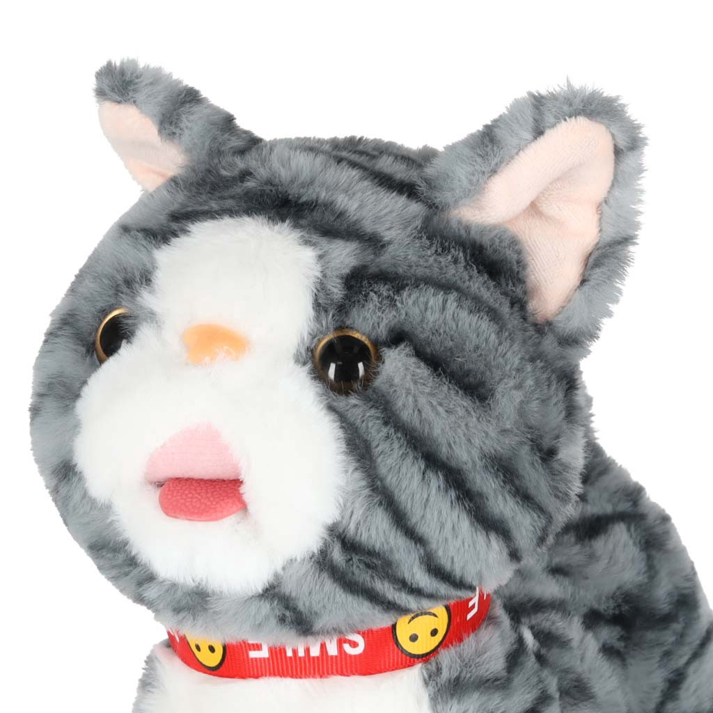Interactive Walking Plush Cat on Leash, Meows, Gray