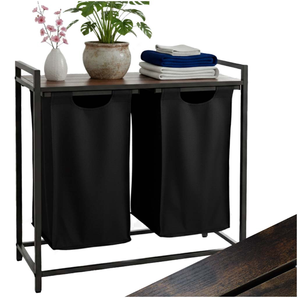 Laundry Hamper 80L, 2-Compartment with Shelf Top