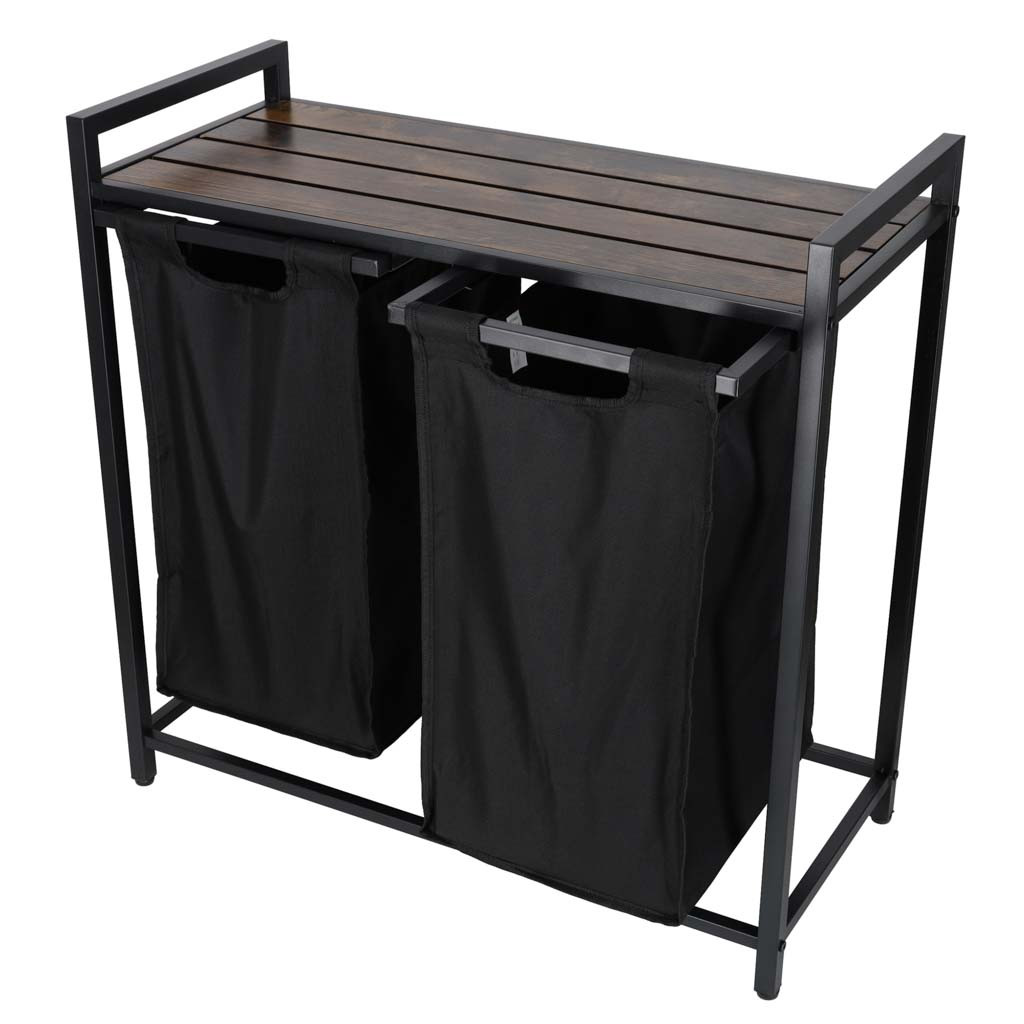 Laundry Hamper 80L, 2-Compartment with Shelf Top