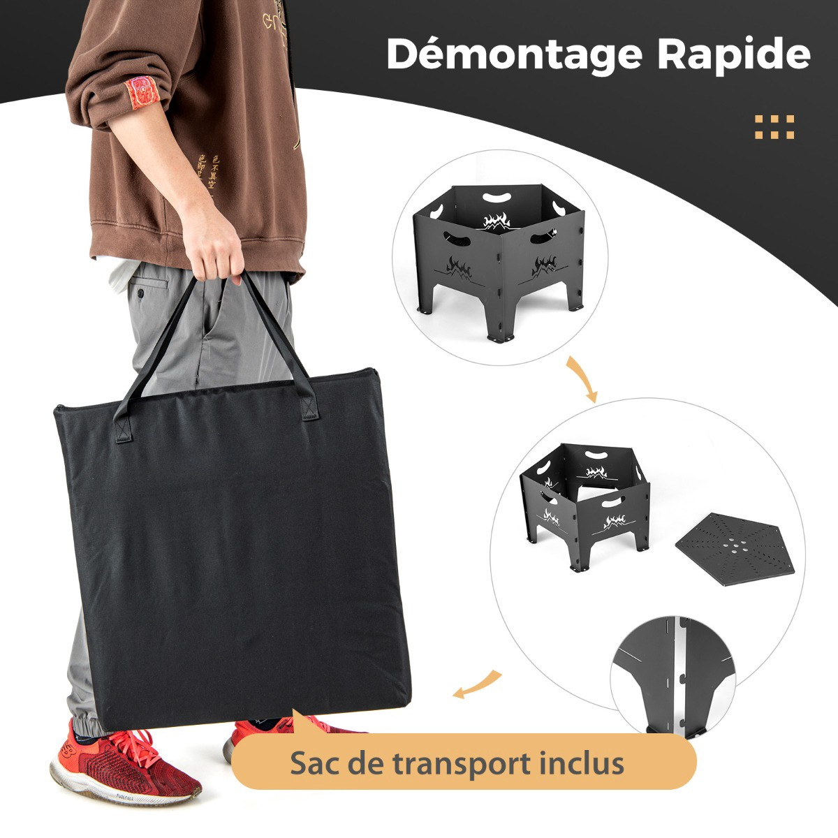 Fogueira dobrável de aço carbono de 48 cm (19 polegadas) com bolsa ...