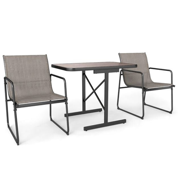 3-Piece Patio Bistro Set – Rectangular Table, Fabric Chairs