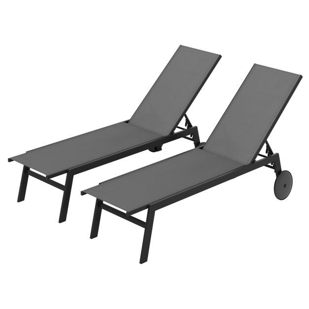 Gartenliegen, 2er-Set, mit Rollen, Grau