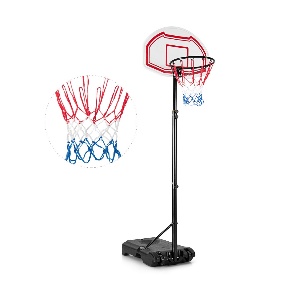 Aro de baloncesto ajustable, base portátil rellenable, 2 redes