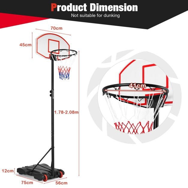 Cesta de basquete portátil, altura ajustável, tabela de 71 cm (28 p...