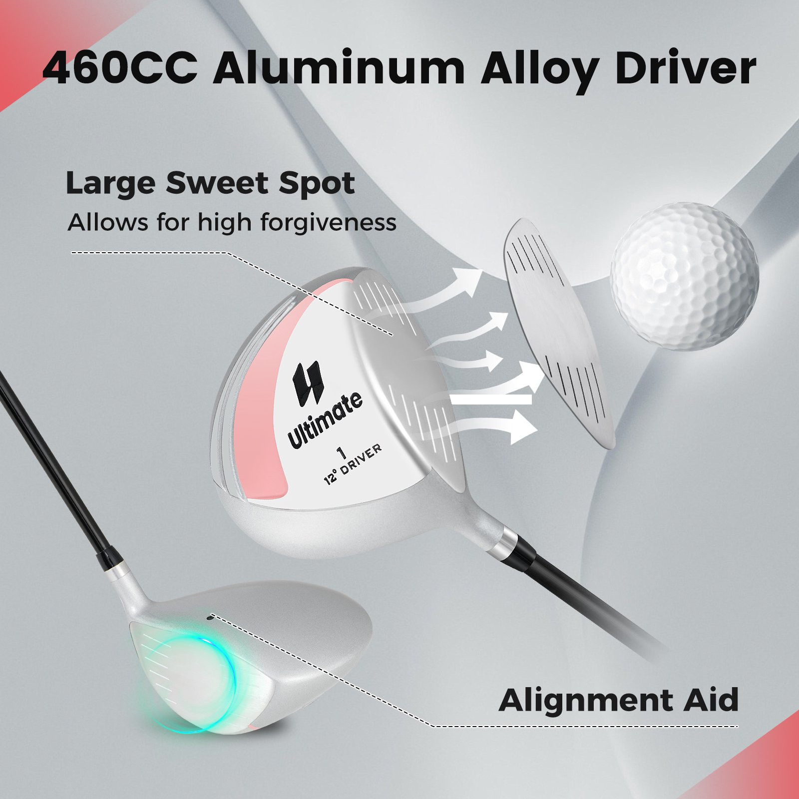 Driver de golfe feminino de 12 polegadas e 460 cc, com haste de gra...