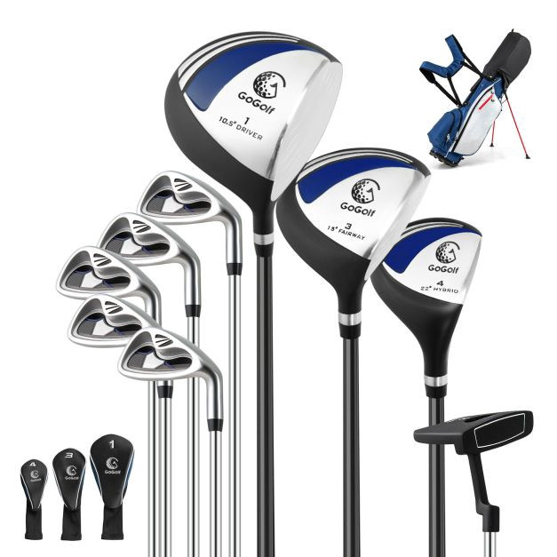 Set da golf da uomo composto da 9 pezzi con sacca e supporto, drive...