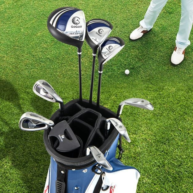Set da golf da uomo composto da 9 pezzi con sacca e supporto, drive...