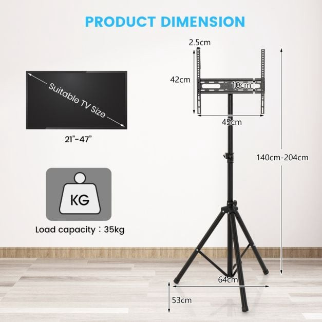 Tripé para TV com altura ajustável, 21–47 polegadas, 35 kg