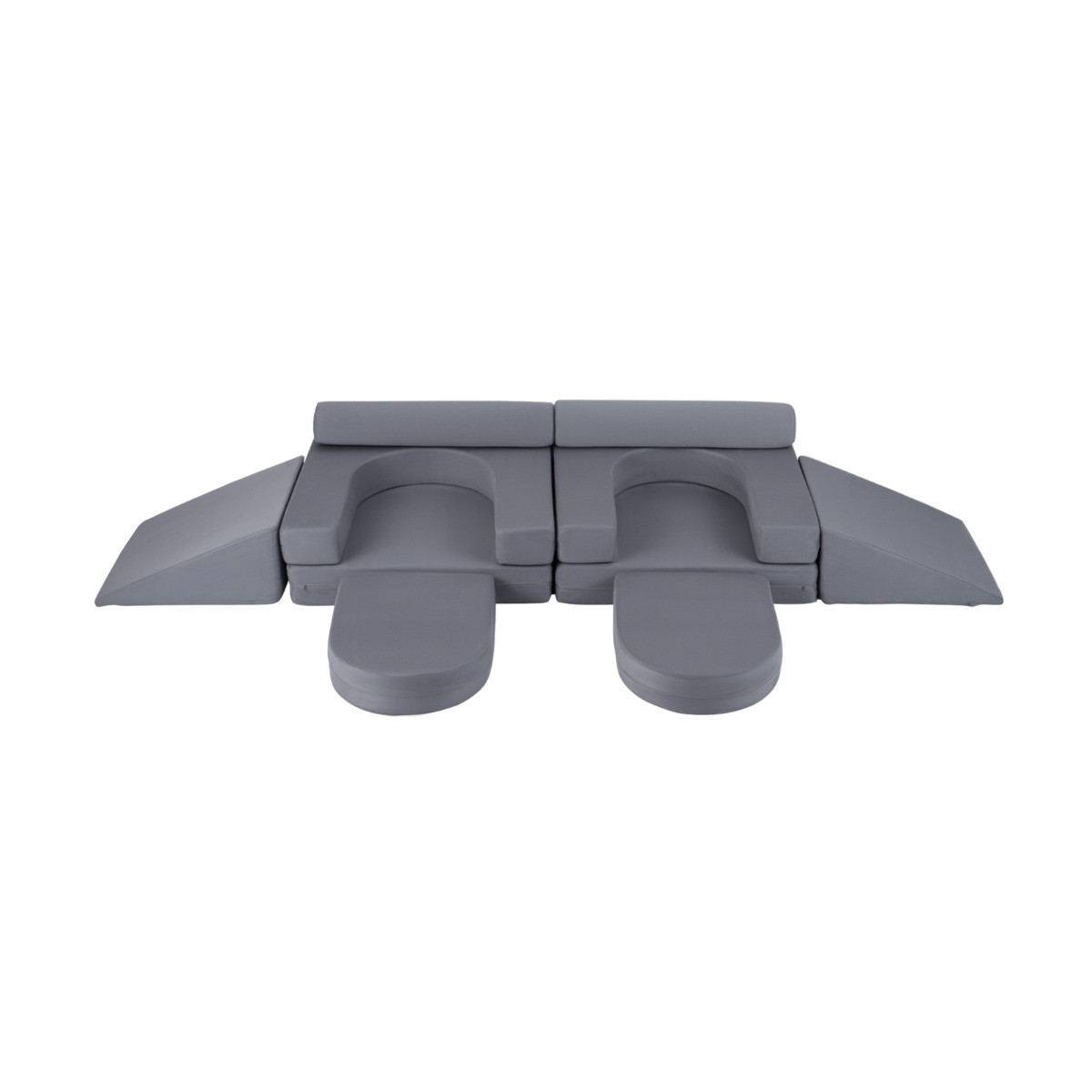 Conjunto de sofá infantil modular de espuma com 10 peças, cinza.