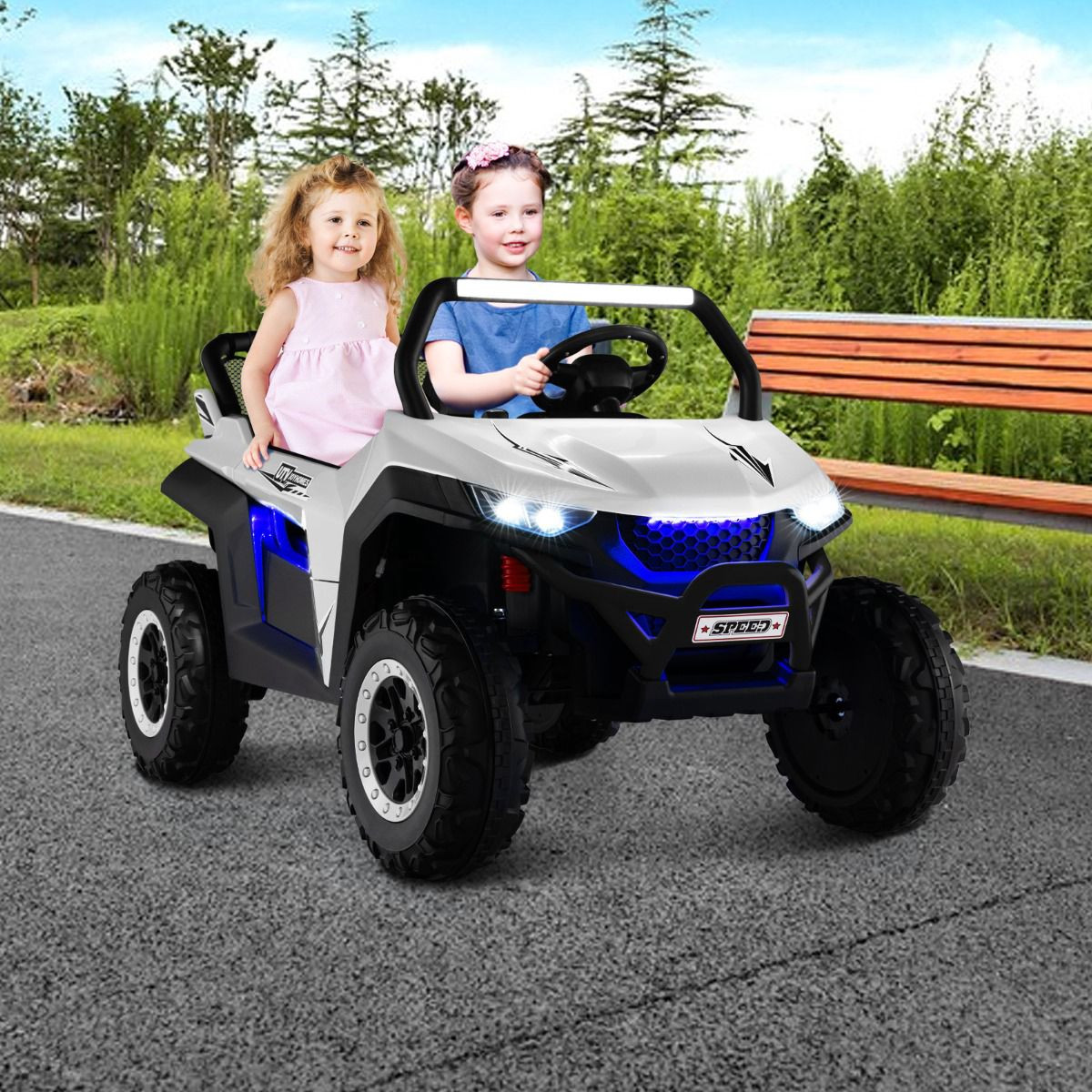 UTV per bambini da 12V, con telecomando, 2 posti, bianco