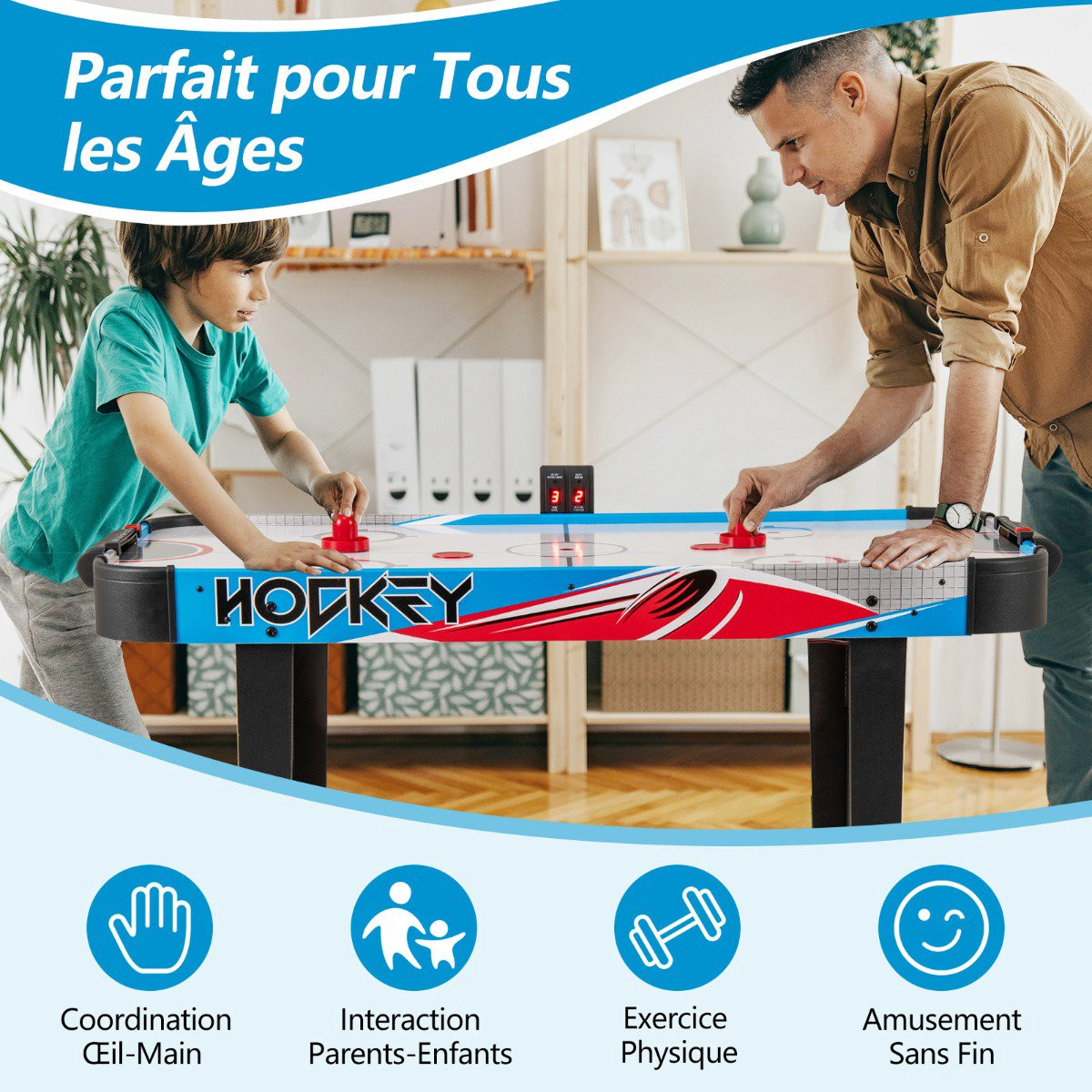 Mesa de Air Hockey de 48 polegadas, placar de LED, ventilador de 12V