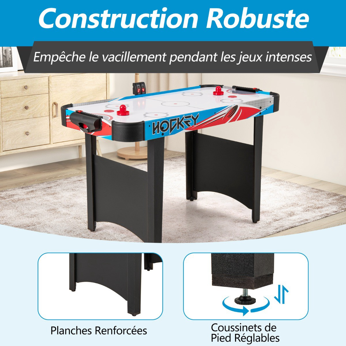 Mesa de Air Hockey de 48 polegadas, placar de LED, ventilador de 12V