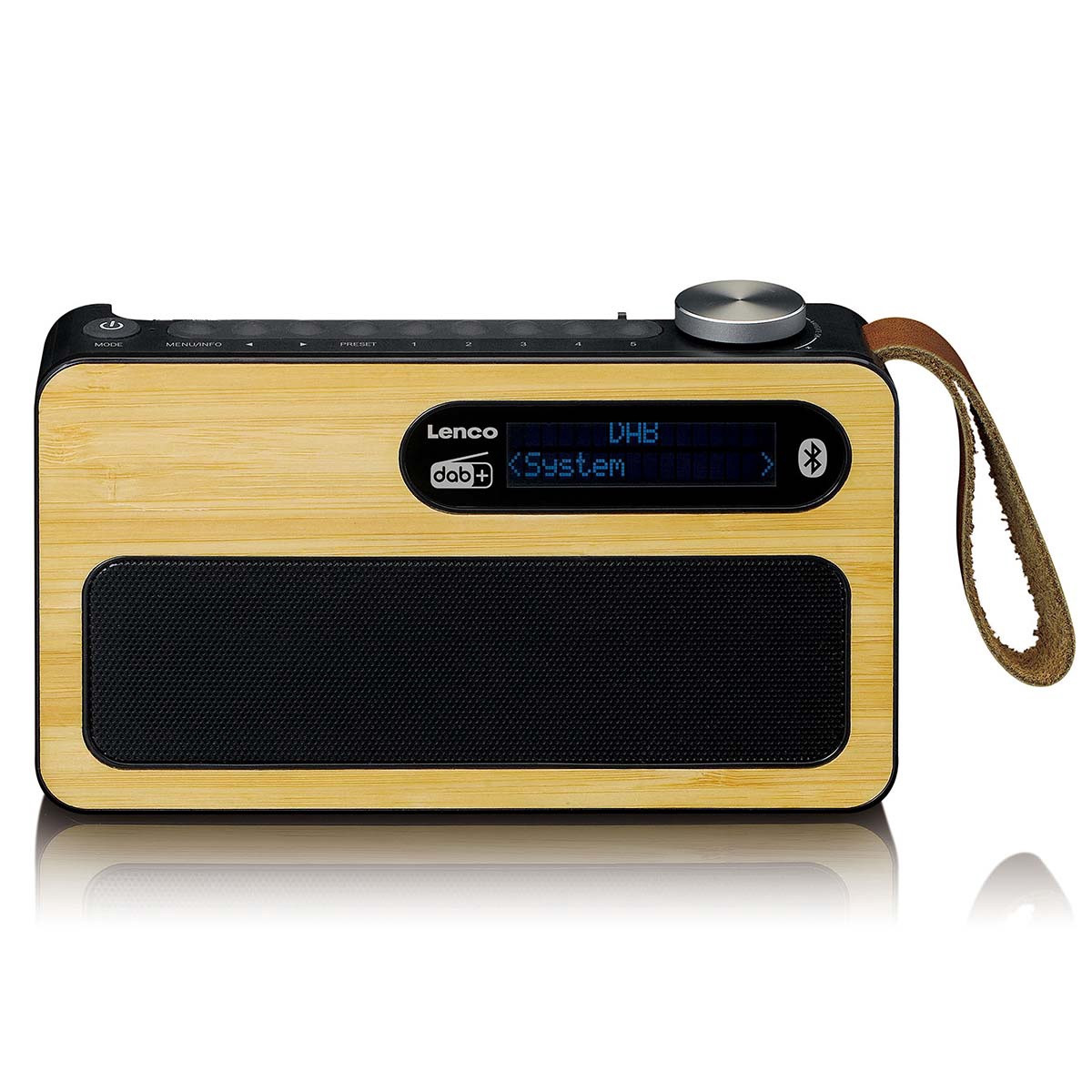 Rádio portátil DAB+/FM com Bluetooth, cor bambu, preto.