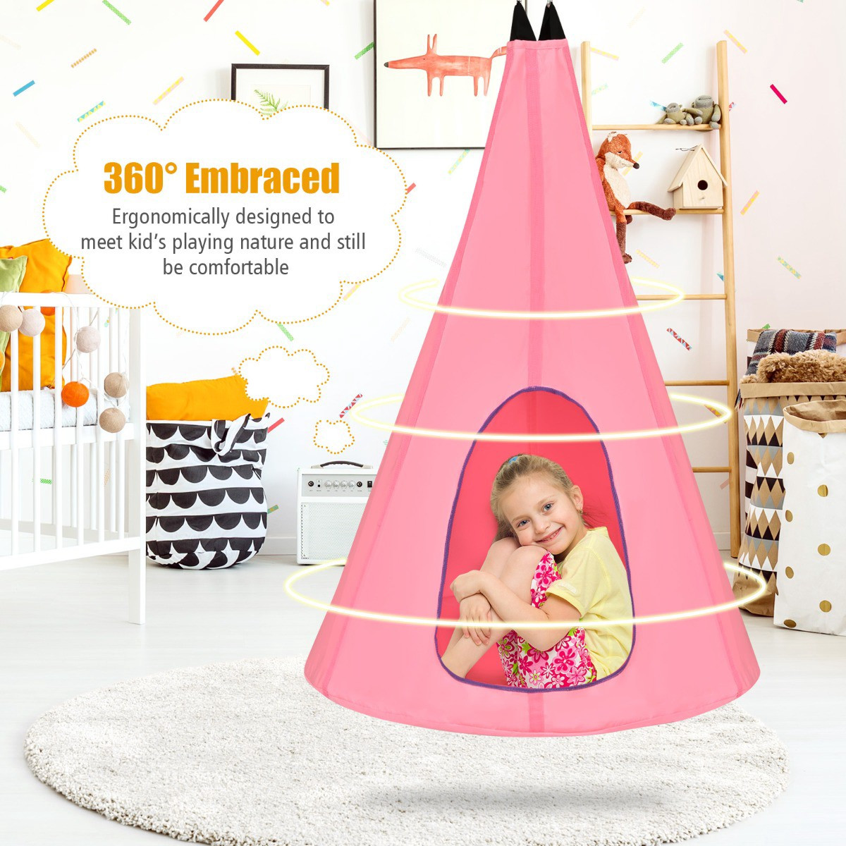 Cadeira suspensa infantil em formato de ninho, 101,6 cm (40 polegad...