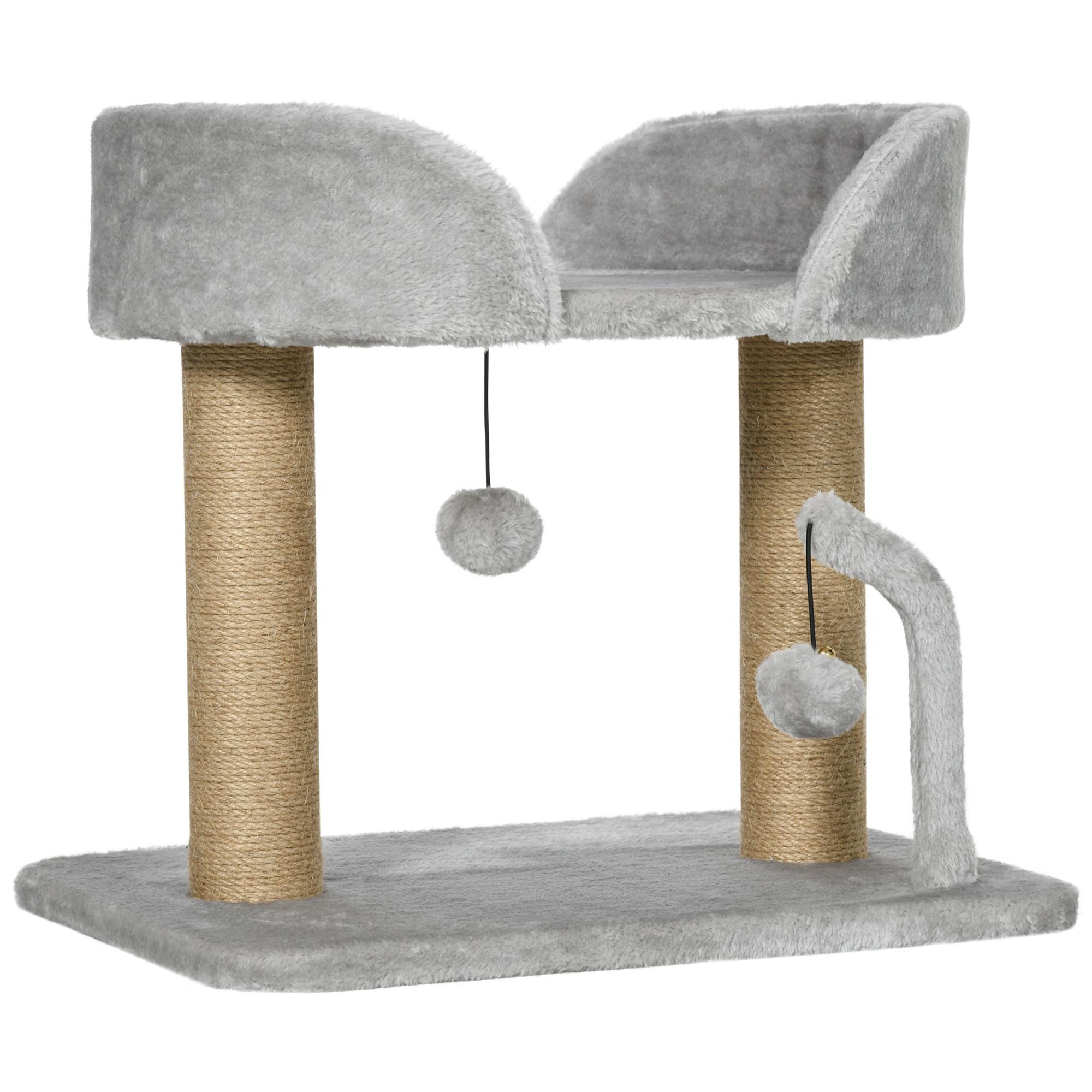 Cat Tree 42 cm, Jute Scratching Post, Platform, Gray