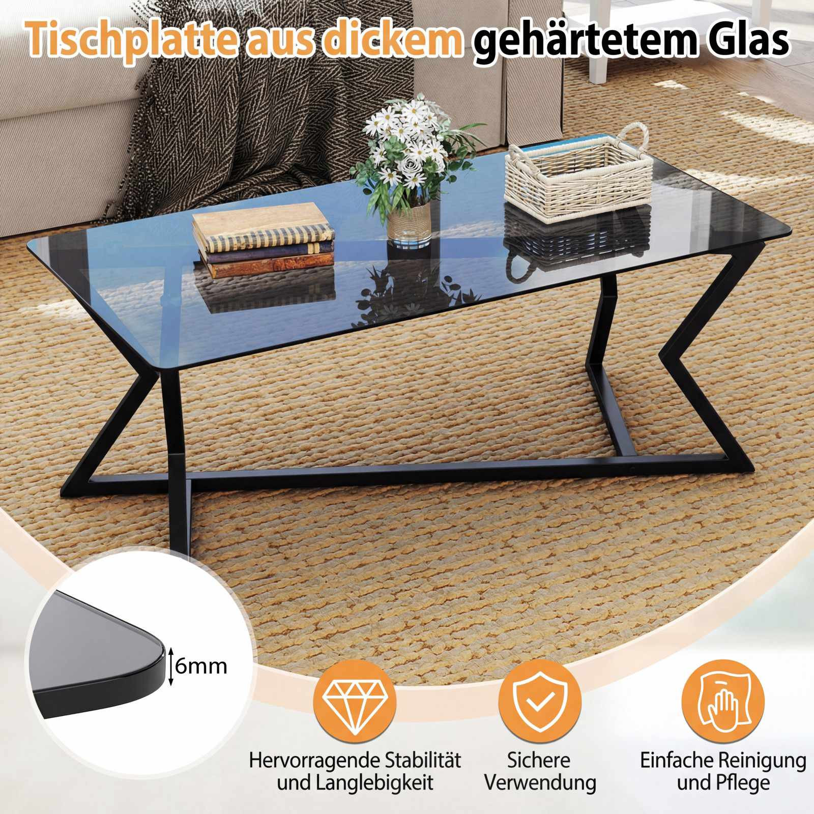 Mesa de centro rectangular con tablero de vidrio templado y estruct...
