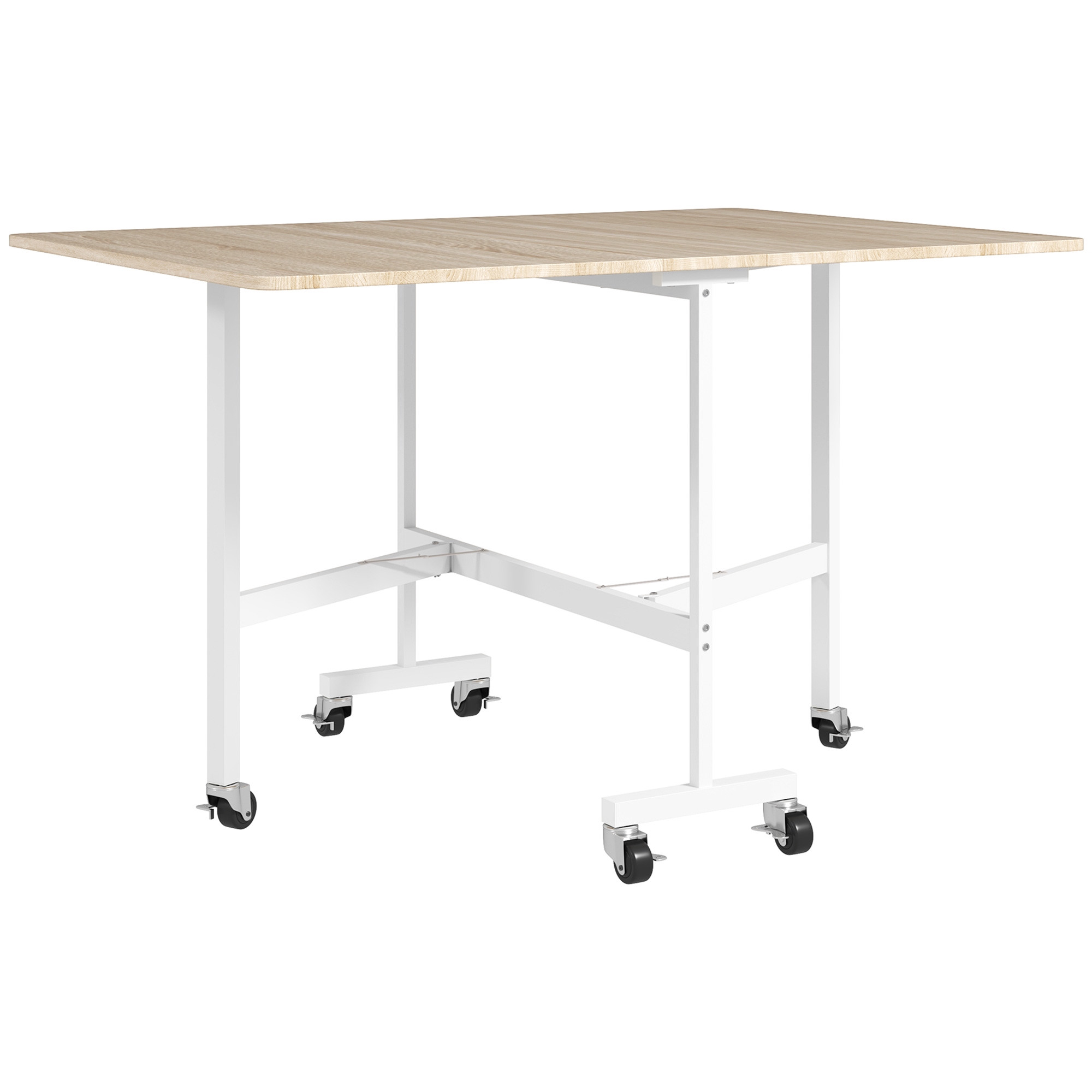 Folding Dining Table for 6, Oak, 6 Locking Casters