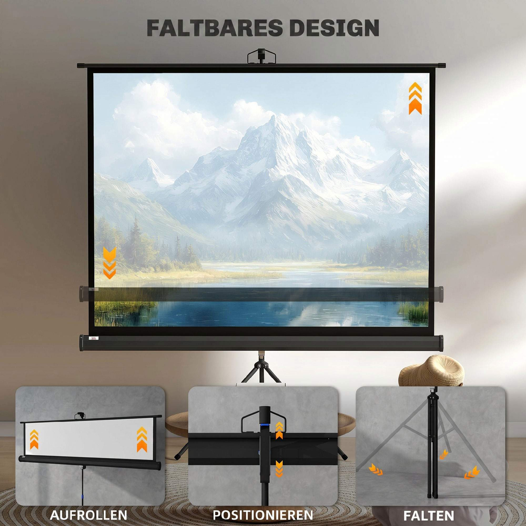 Projector Screen 84 Inch 4:3, Adjustable Height, Black