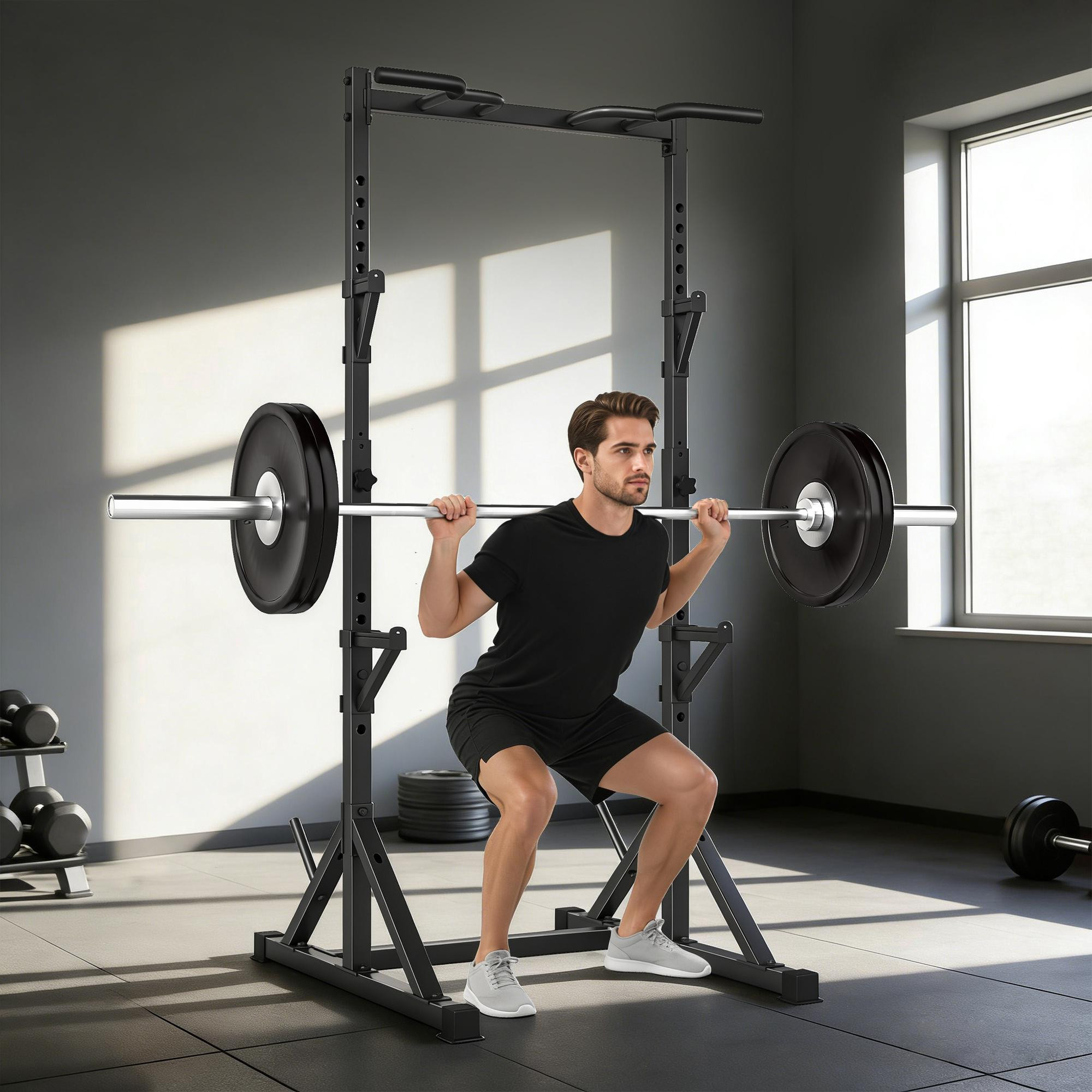 Adjustable Squat Rack With Pull-Up Bar, 200 kg, Black