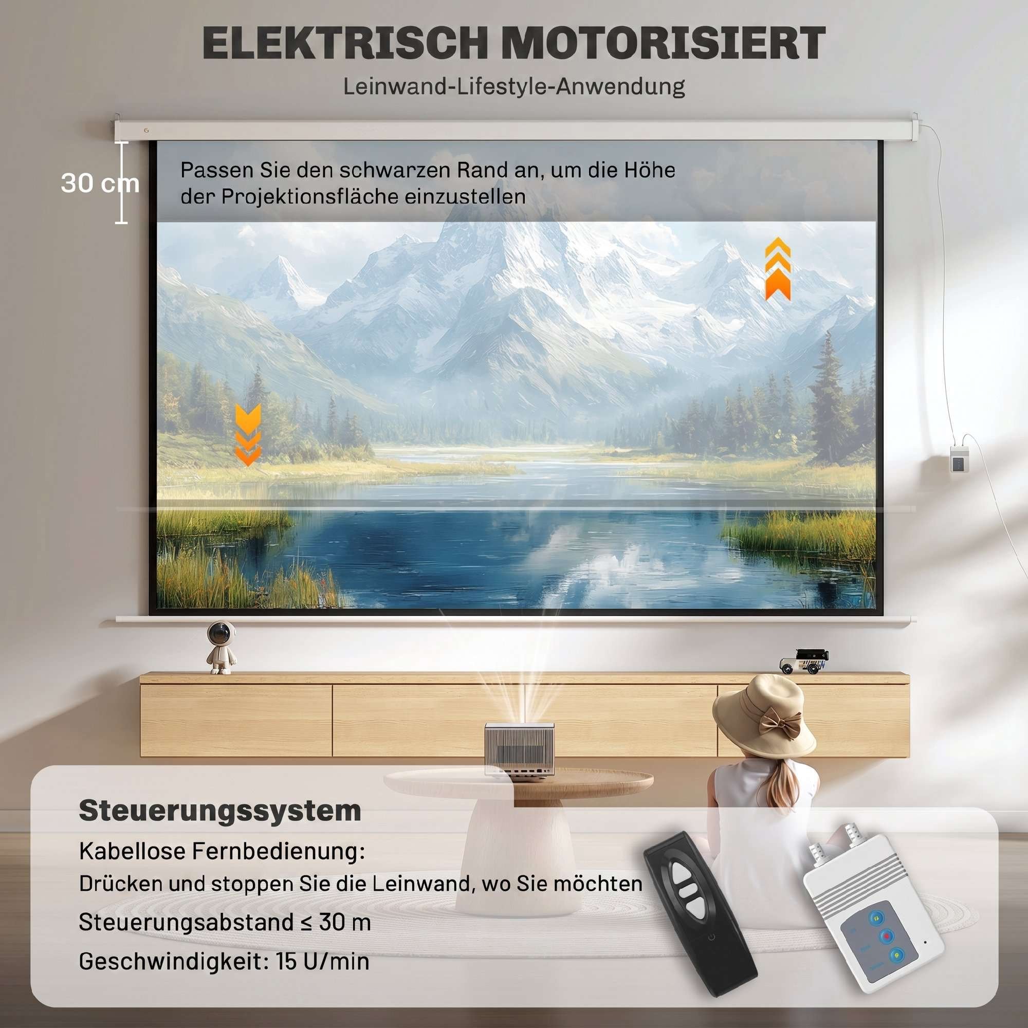Electric Projector Screen 120 Inch 16:9, Remote Control