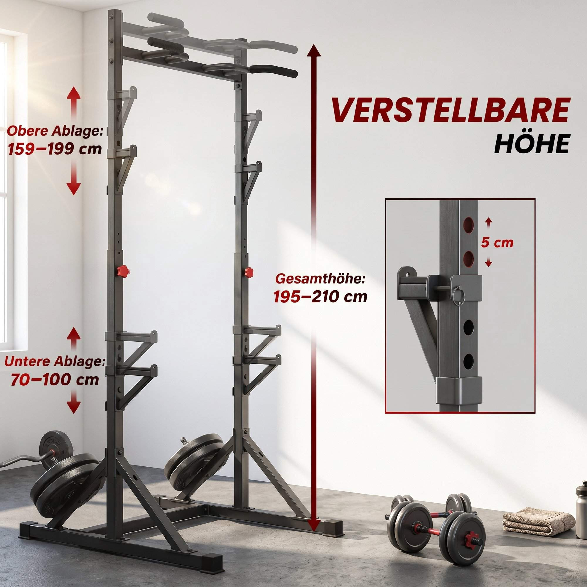 Adjustable Squat Rack With Pull-Up Bar, 200 kg, Black