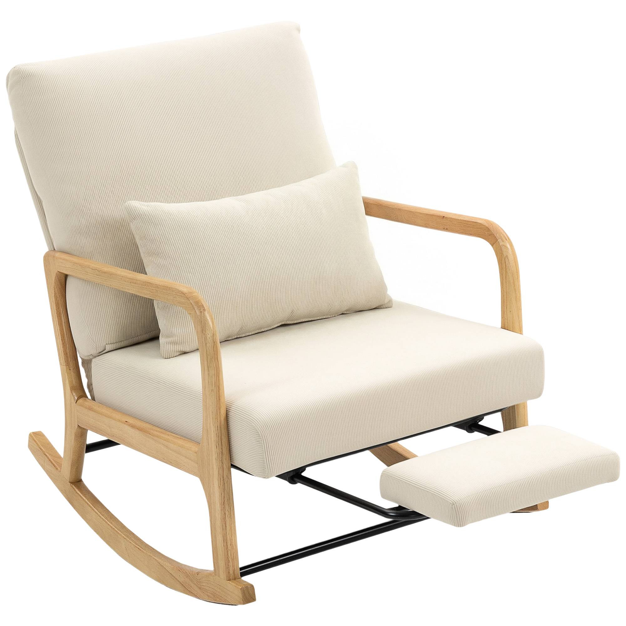 Mecedora ajustable con reposapiés, pana beige.
