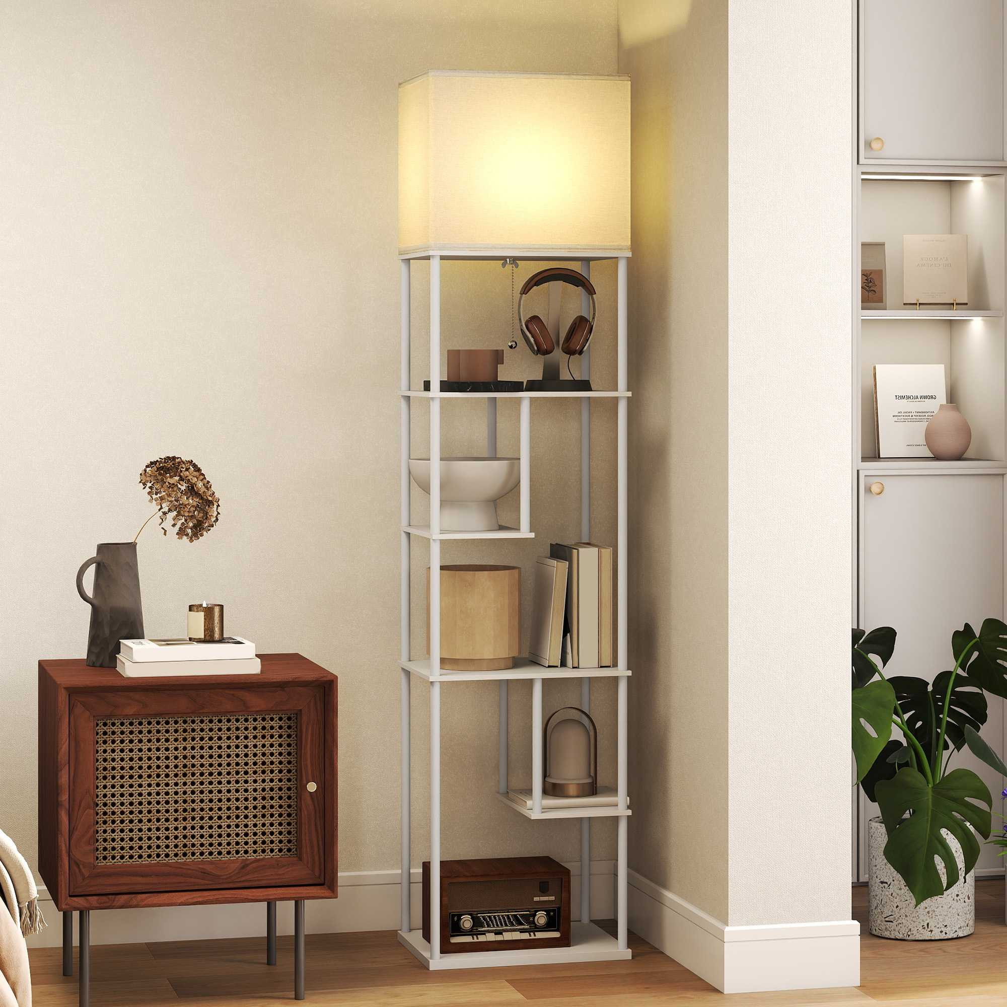 Lampadaire avec étagères, télécommande à intensité variable, blanc