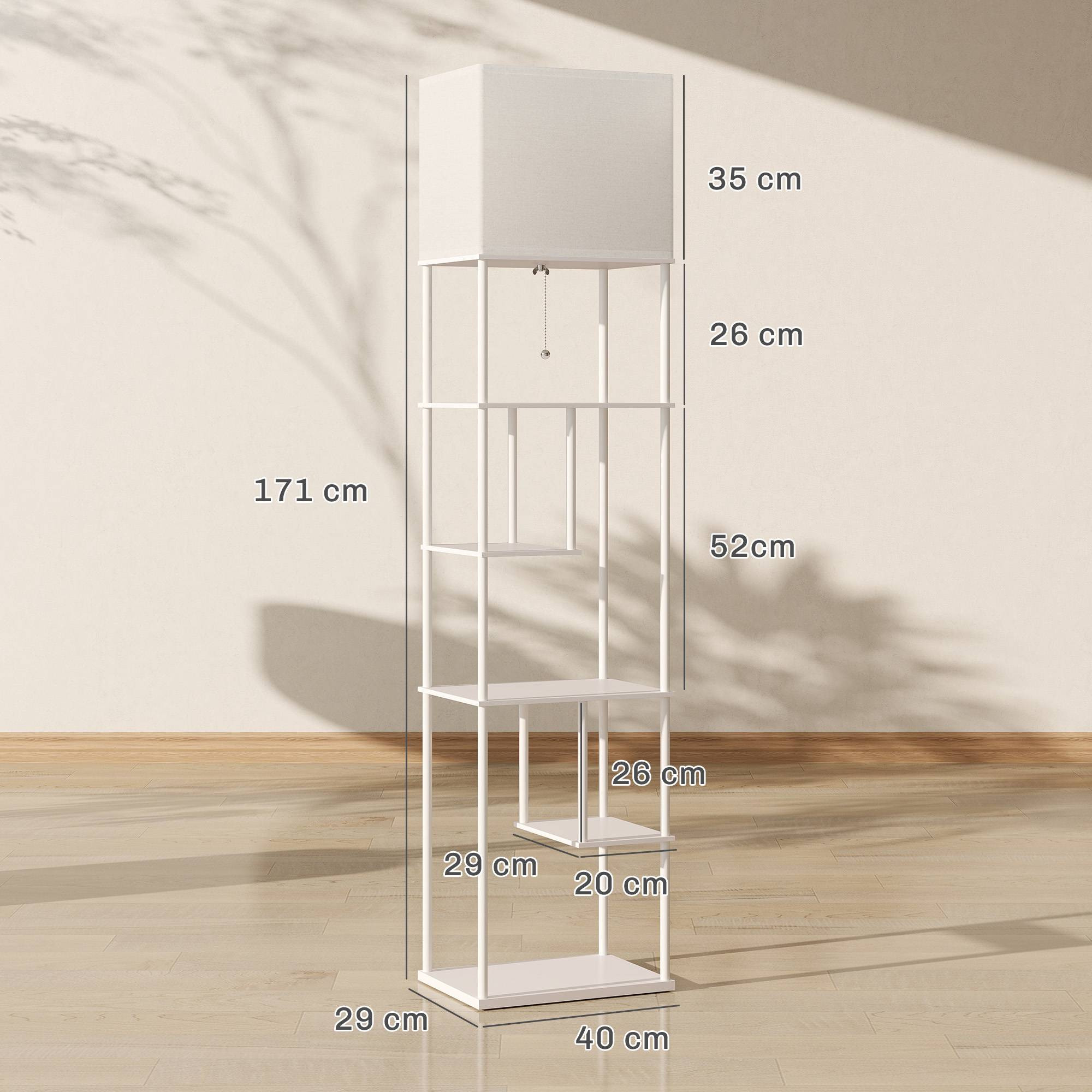 Lampadaire avec étagères, télécommande à intensité variable, blanc