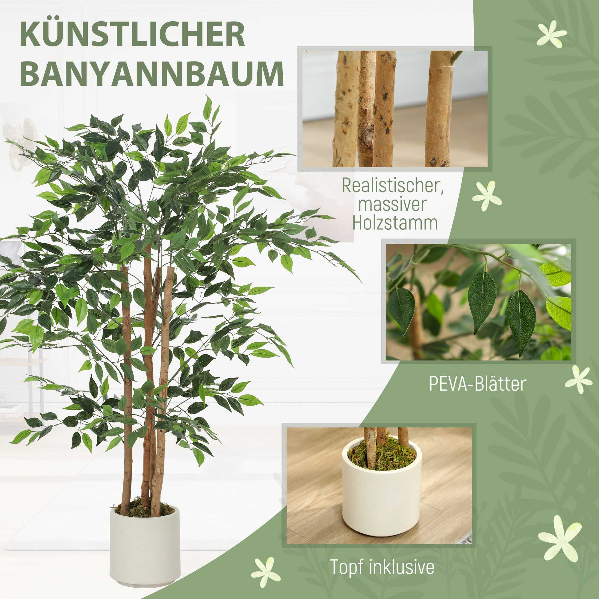 Artificial Banyan Tree 120 cm, Solid Wood Trunk