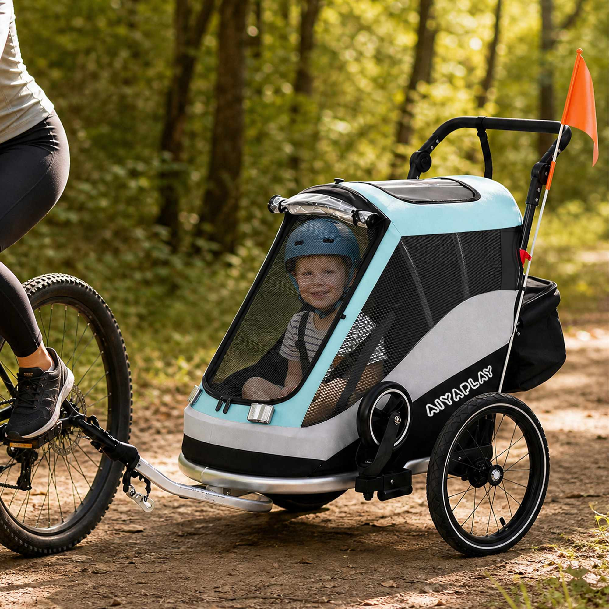 Carrinho de bebê/reboque para bicicleta 2 em 1, dobrável, com pneus...