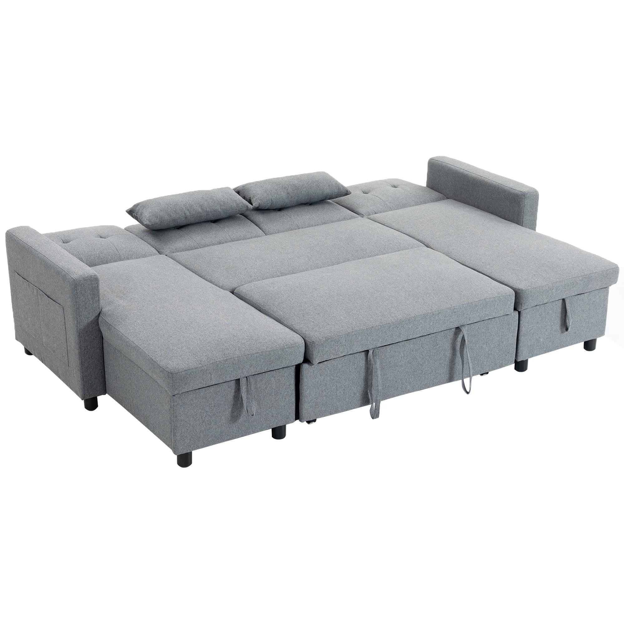U-Shaped Sleeper Sectional Sofa, 4-Seater, Storage, Grey
