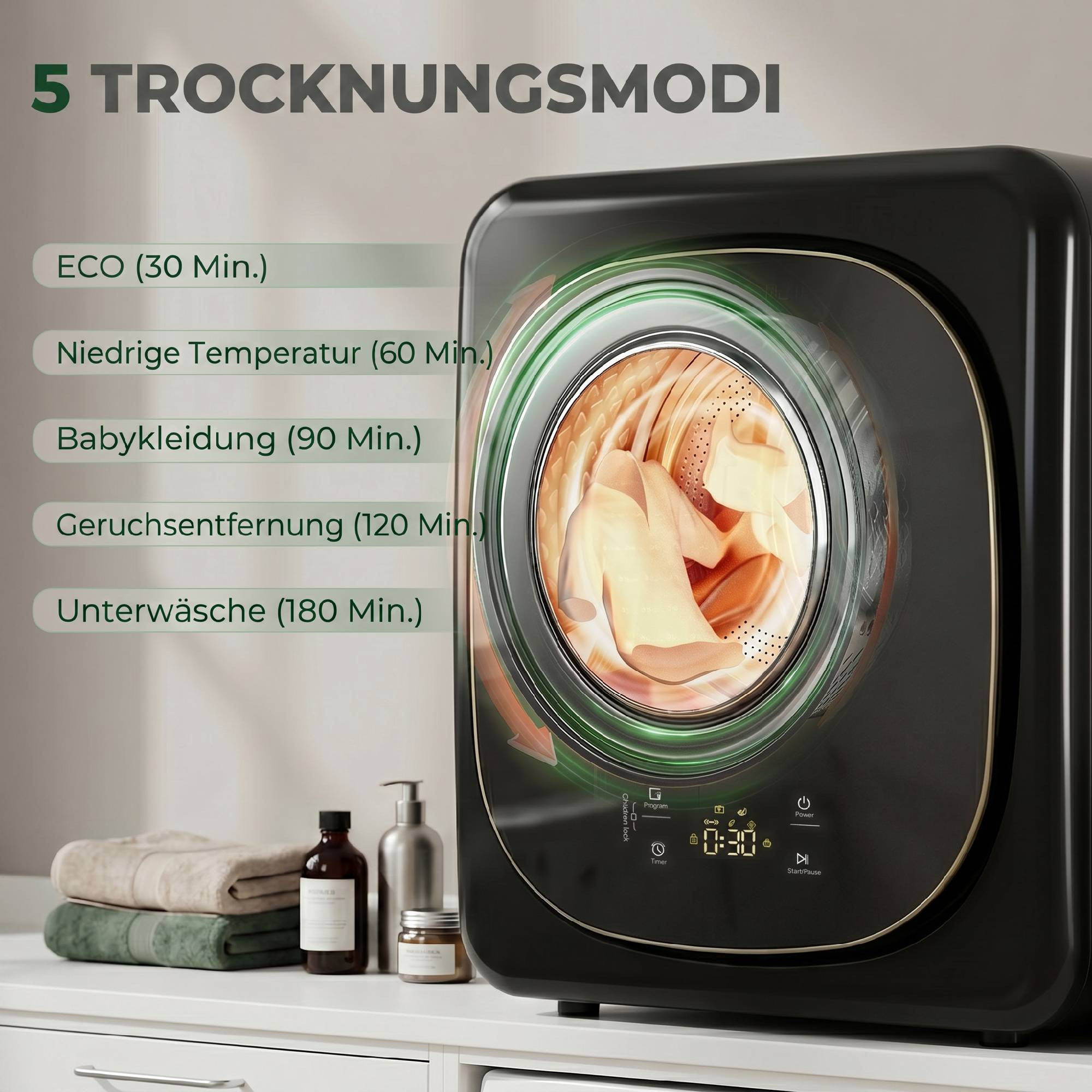 Sèche-linge compact 4 kg – Commandes tactiles, 5 modes
