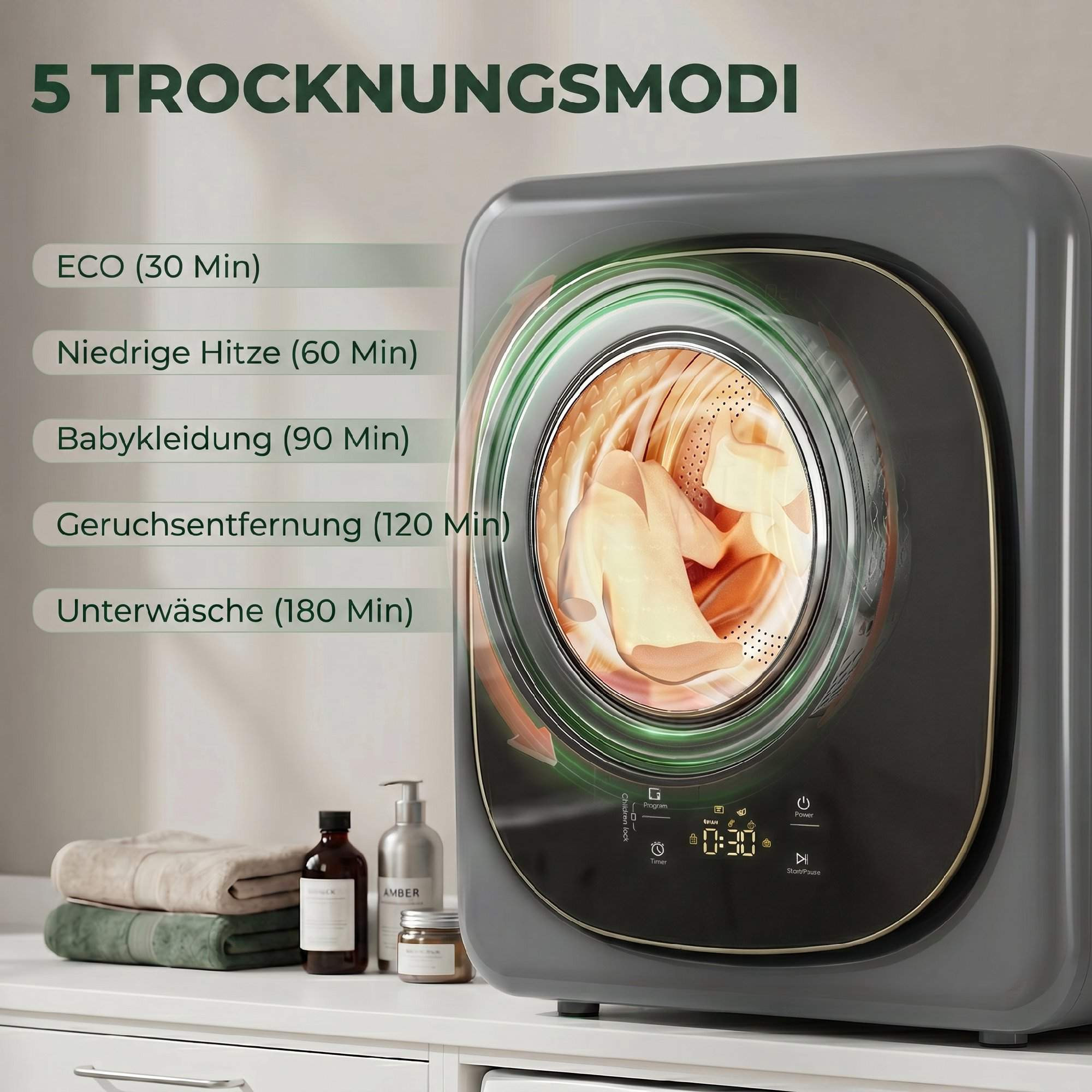 Asciugatrice a ventilazione, compatta, 4 kg, 5 programmi, timer.