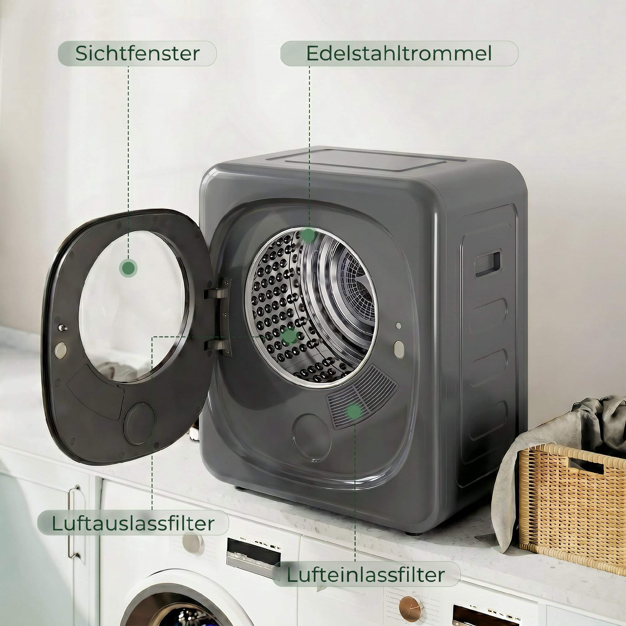 Abluft-Wäschetrockner, 4 kg Kompaktgewicht, 5 Programme, Timer