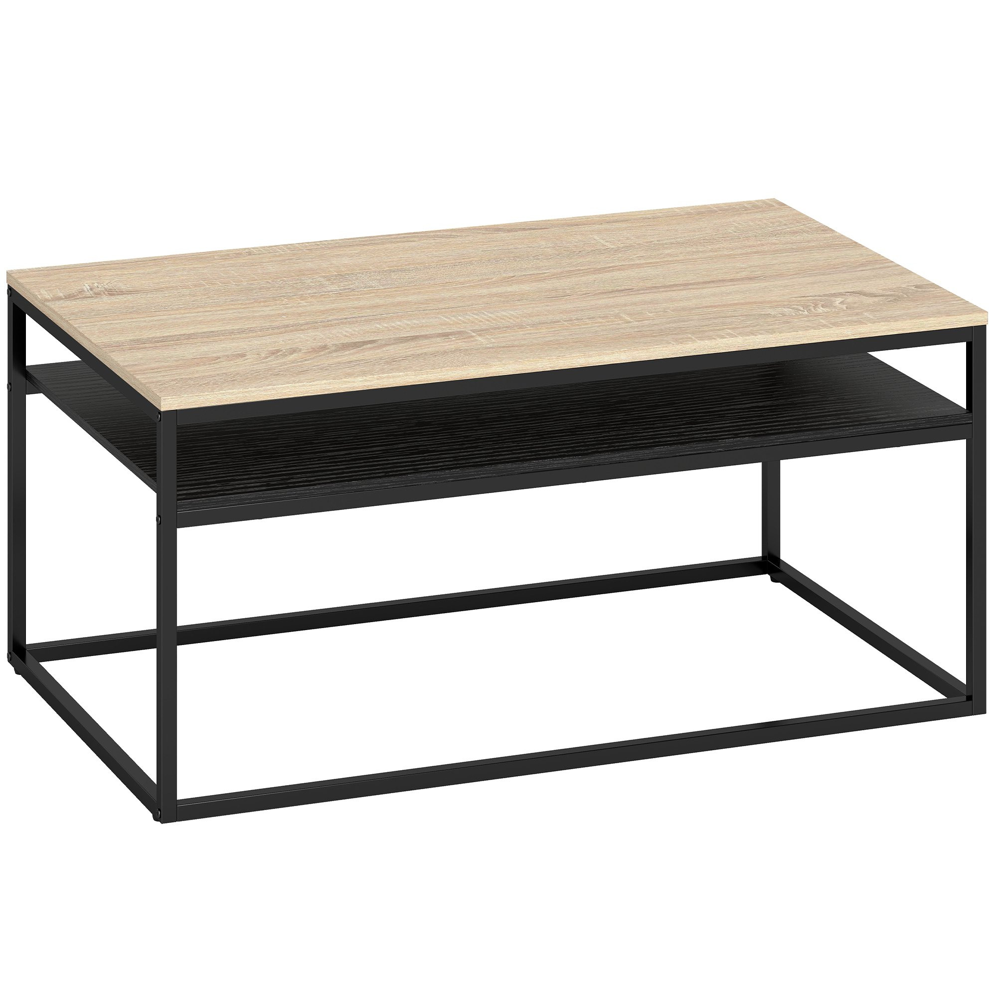 Couchtisch mit Ablage, Eichenoptik und Schwarz, 100 cm