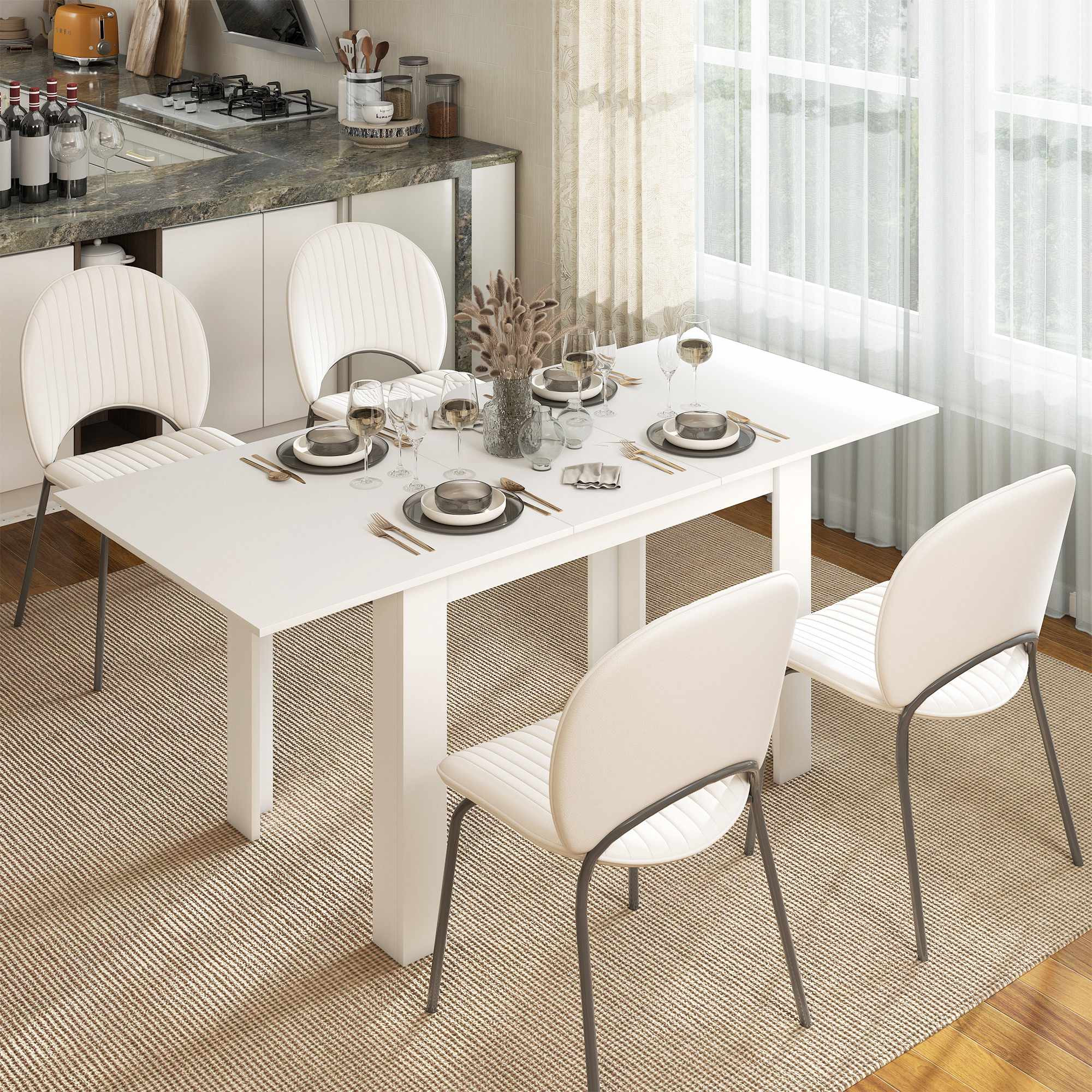 Extendable Dining Table, 140-180 x 80 cm, White